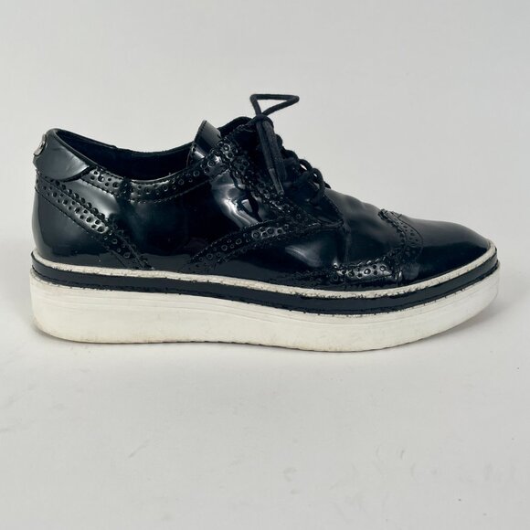 Wishbone Diana Black Patent Leather Lace Up Brogue Oxford Shoes, Size 8 - Picture 2 of 11